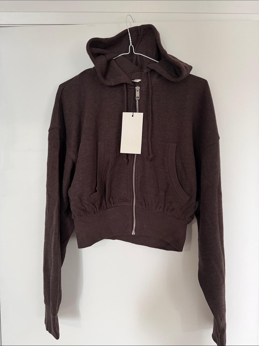 Zara Dark Brown Cropped Zip-Up Hoodie